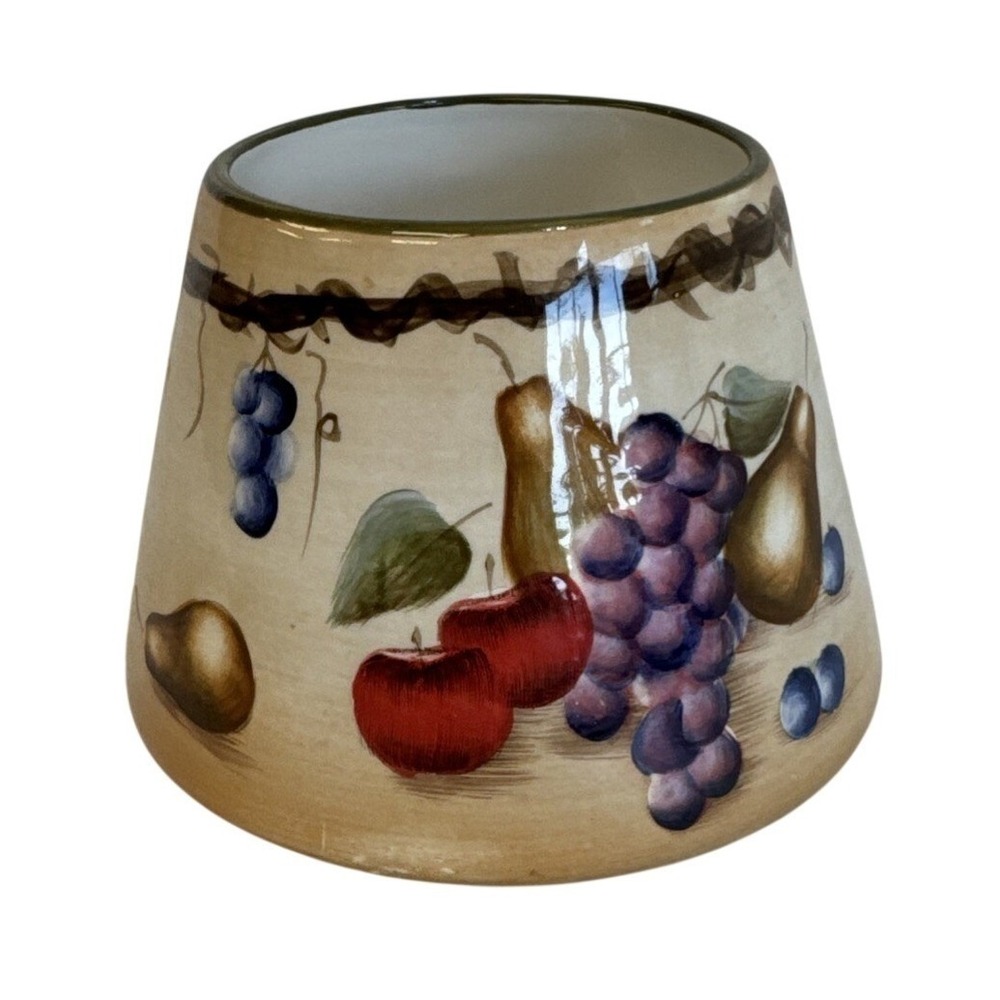 Home Interiors and Gifts Ceramic Jar Candle Topper‎ Fruit Motif Tan